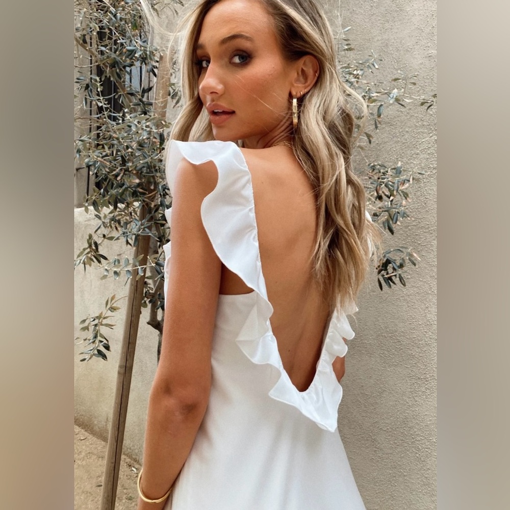 Show Me Your Mumu Ivory White Flutter Low Back Mini Dress